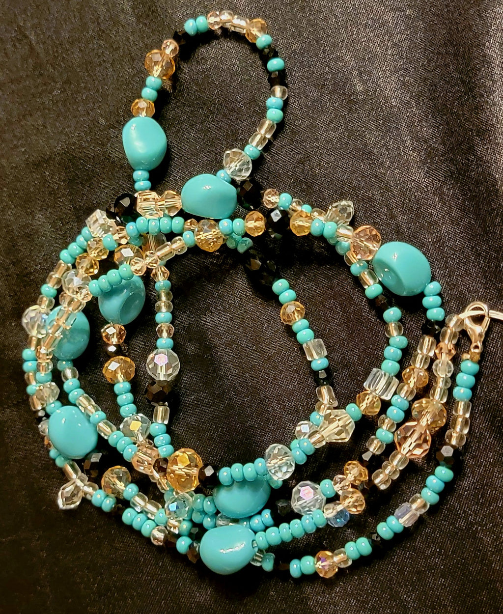 Waist Beads- Turquoise & Multi-Colored Crystals