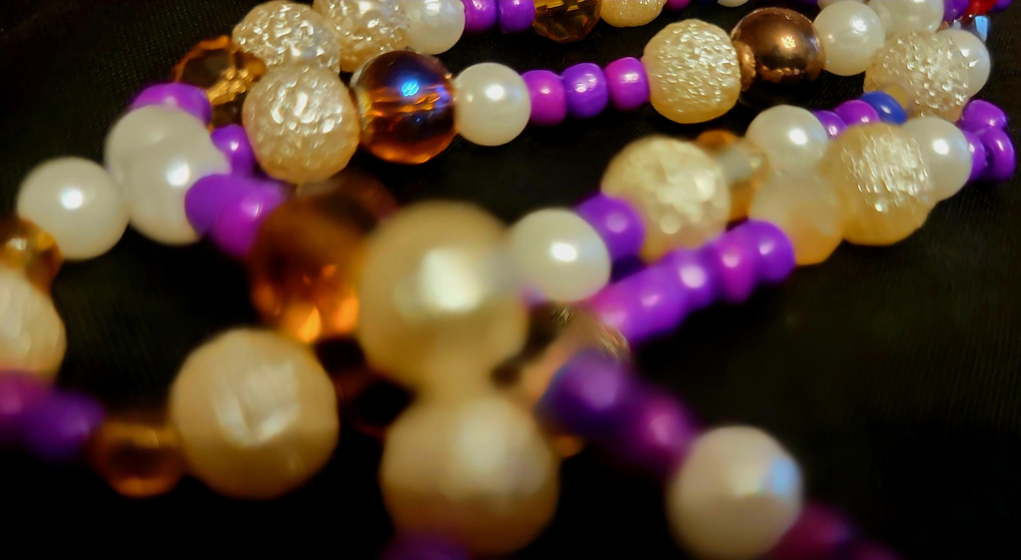 Waist Beads - Hand Beaded Purple Crystal Pearl