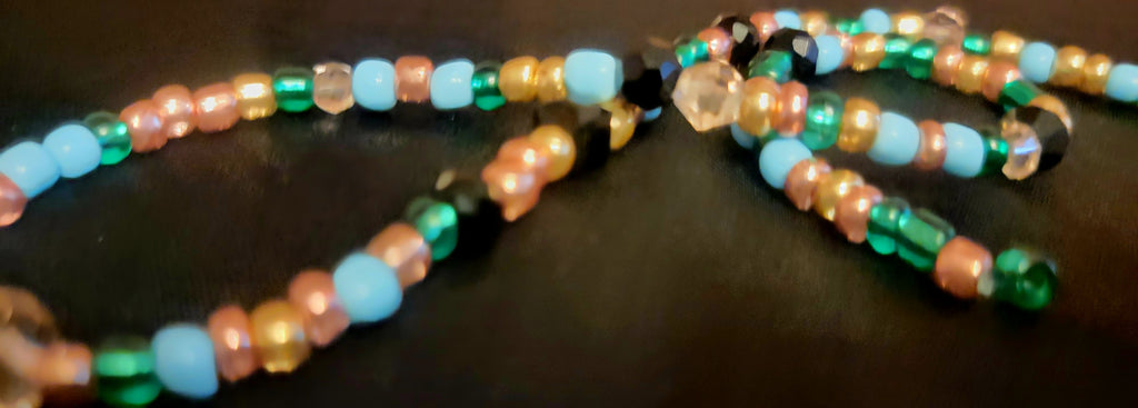 Waist beads - Green Black Crystal Blue Rose Gold