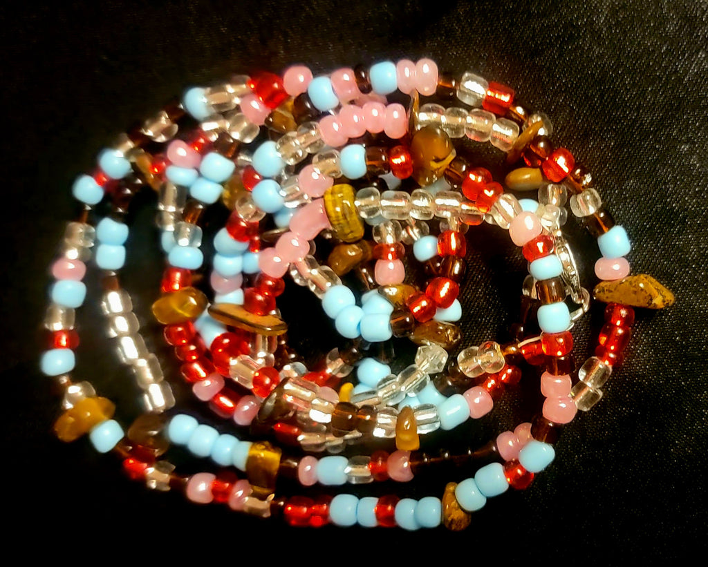 Waist Beads – Pink Blue Clear Red Brown Tiger Eye Hand Beaded