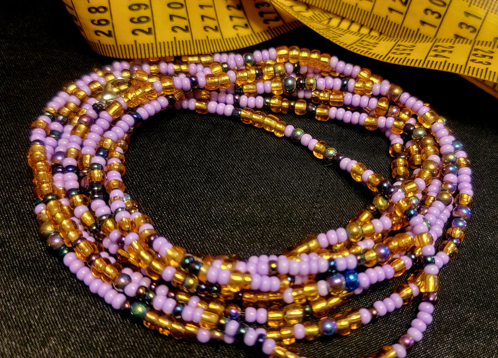 Waist Beads - Purple & Gold Hand-beaded