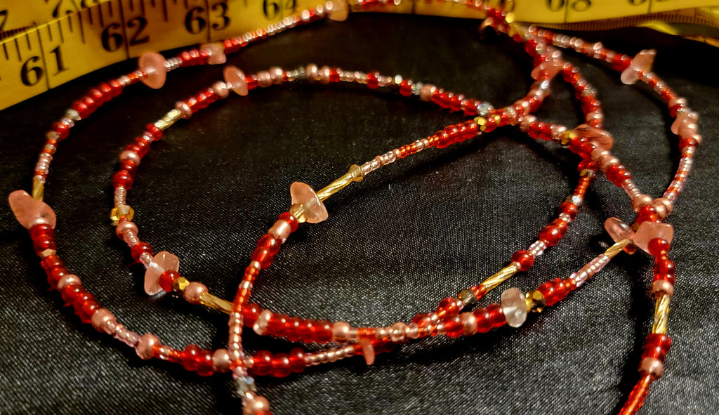 Waist Beads - The Chrissy Hand-made Red Pink Rose Quartz