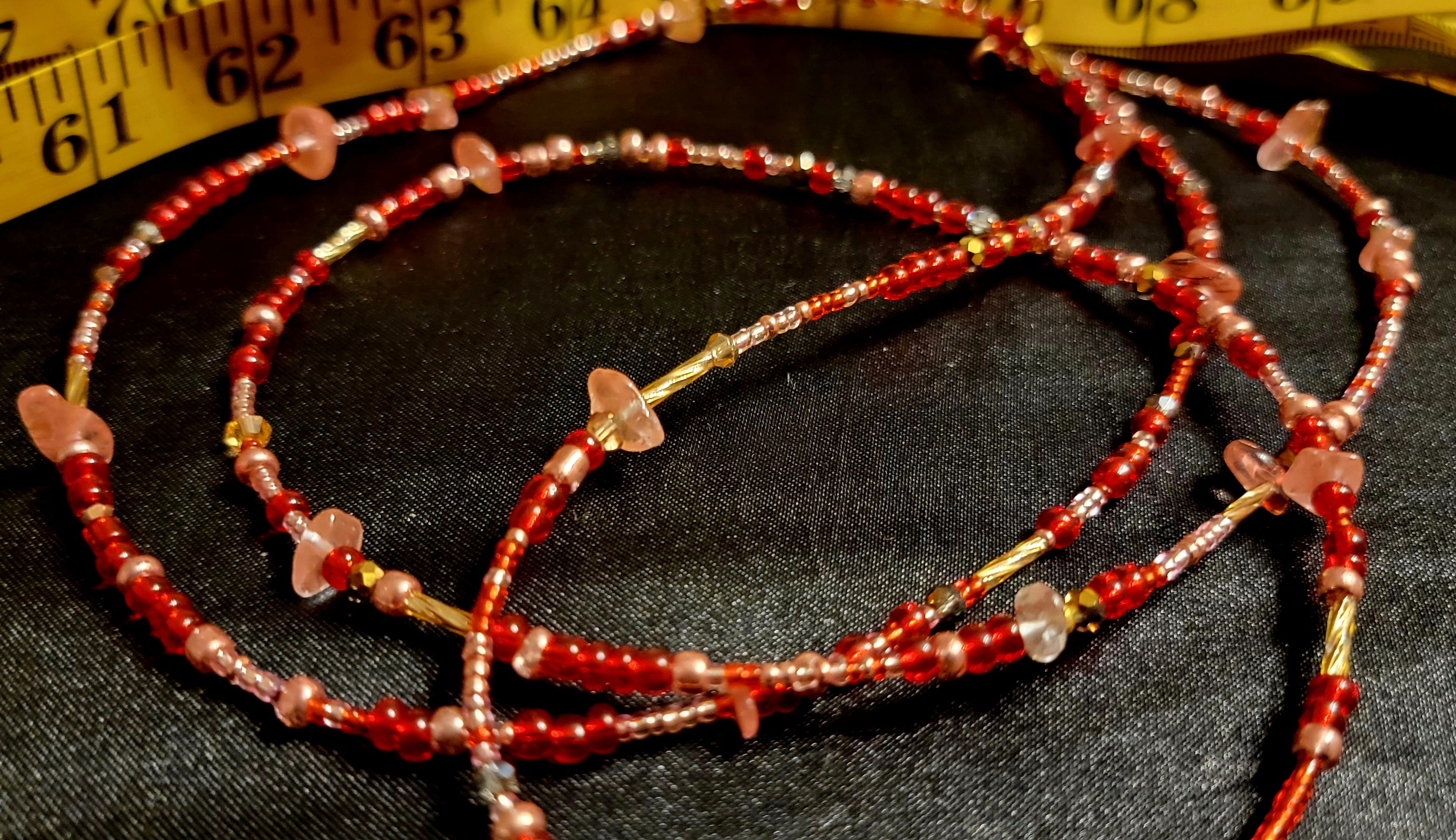 Waist Beads - The Chrissy Hand-made Red Pink Rose Quartz