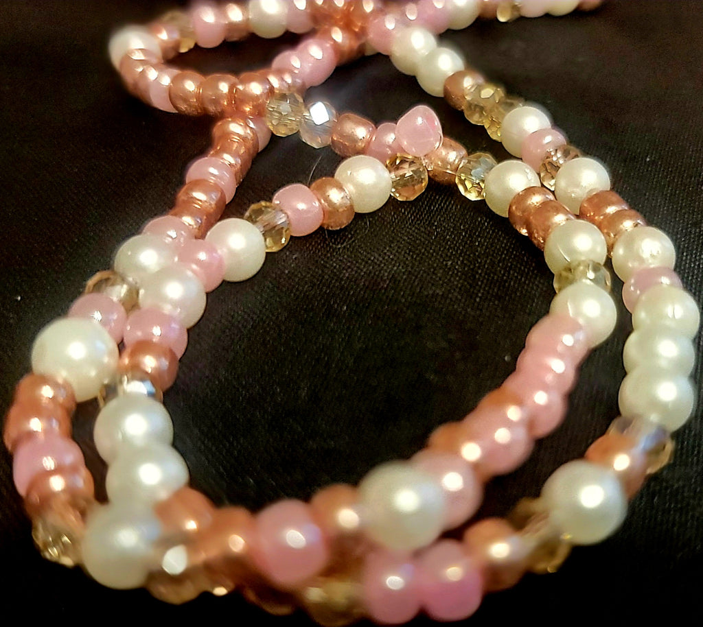 Waist Beads - Hand Beaded Pink Rose Gold Crystal
