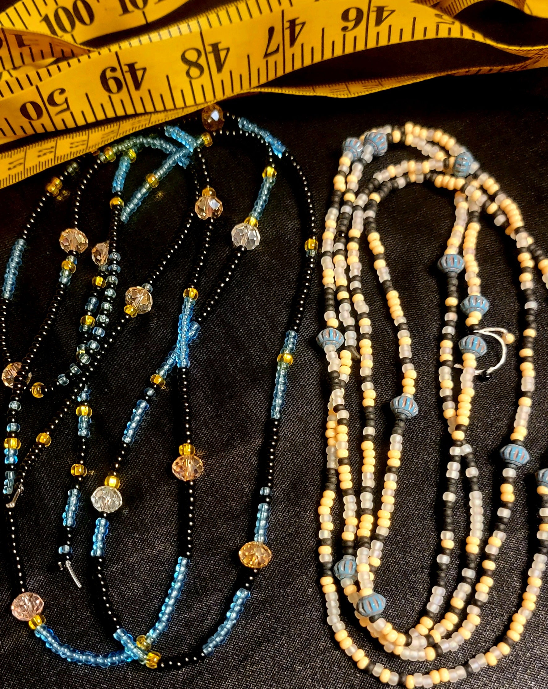 Waist Beads- Blue Black Yellow Duo
