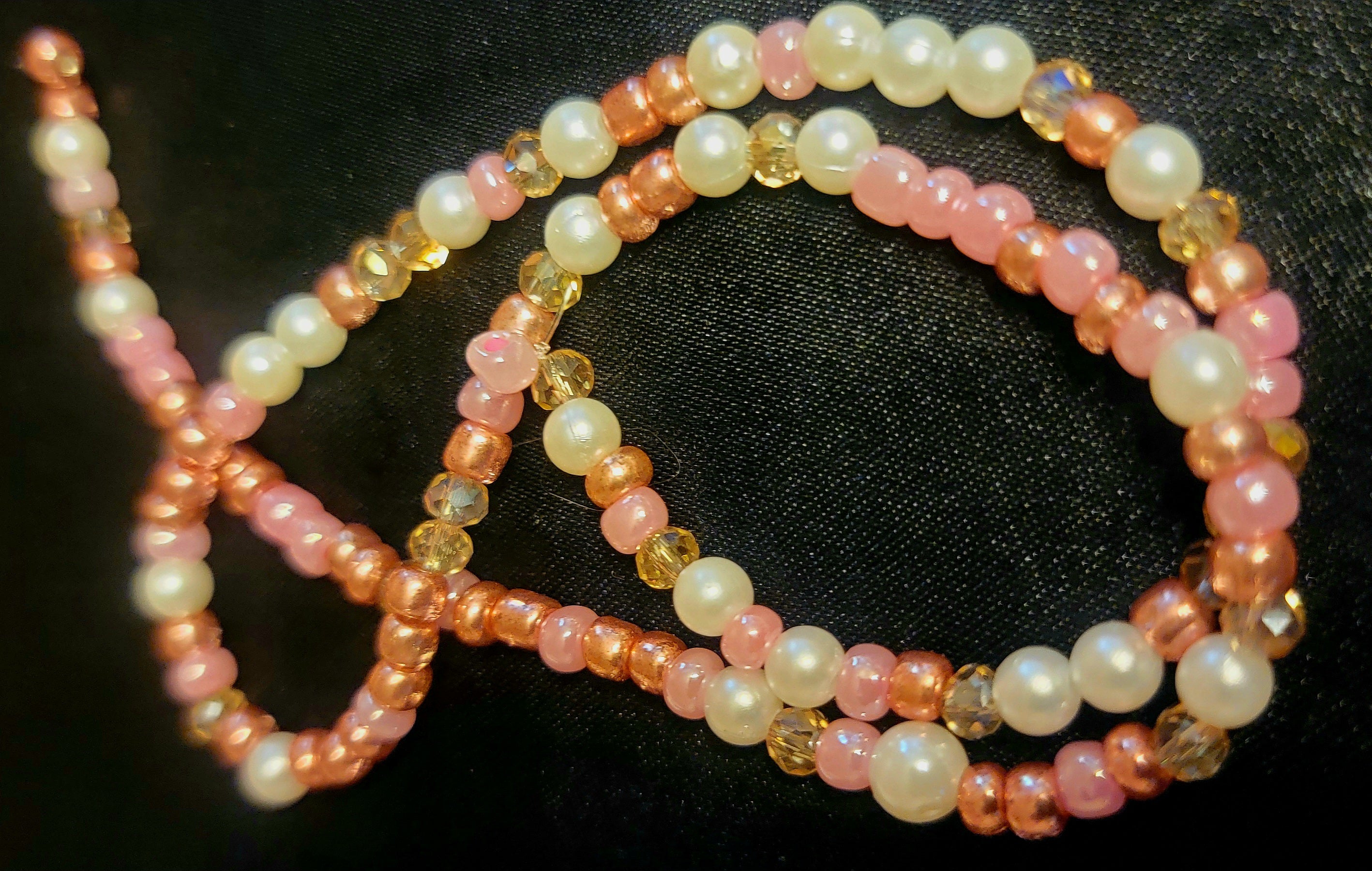 Waist Beads - Hand Beaded Pink Rose Gold Crystal