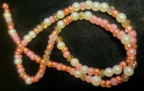 Waist Beads - Hand Beaded Pink Rose Gold Crystal