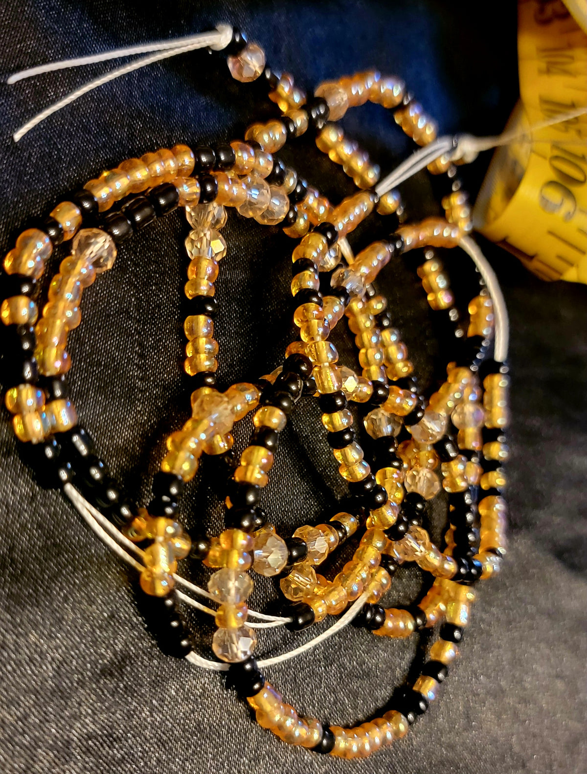Waist Beads  - Gold Black & Crystal