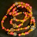 Waist Beads - Hand Beaded Black Pink Gold Crystal