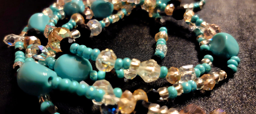 Waist Beads- Turquoise & Multi-Colored Crystals