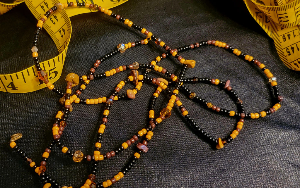 Waist Beads - Hand-Beaded Tortie with Tiger Eye stone chips