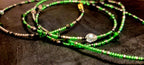 Waist Beads - Hand-Made Green Silver Black with Crystals