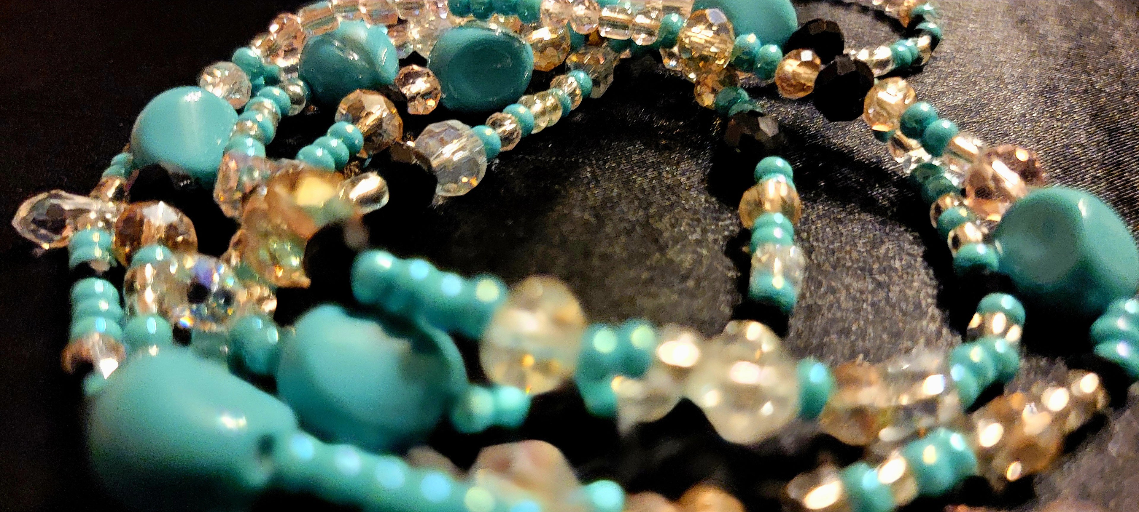 Waist Beads- Turquoise & Multi-Colored Crystals