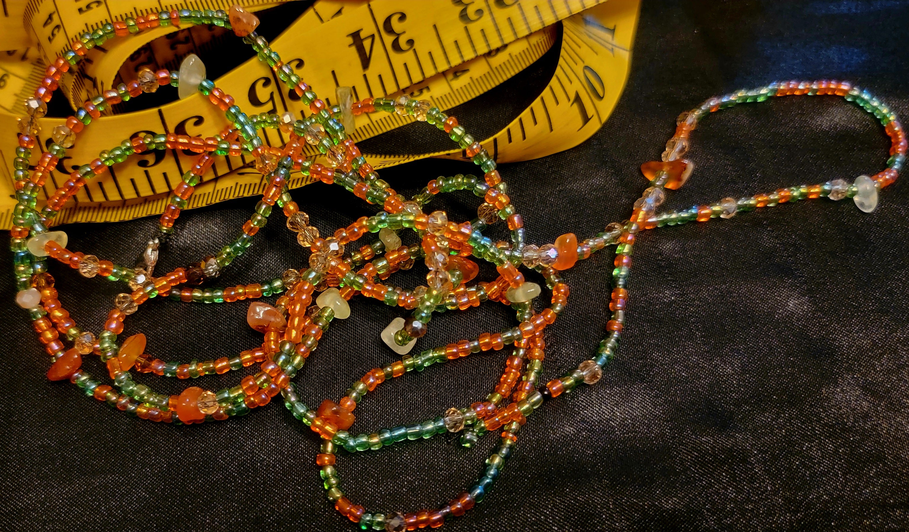 Waist Beads - Orange X Green Carnelian & Prehnite Hand Beaded