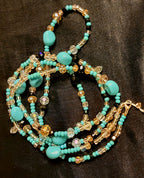 Waist Beads- Turquoise & Multi-Colored Crystals