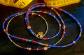 Waist Beads - Red Blue Silver with Crystals