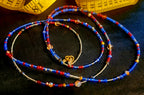 Waist Beads - Red Blue Silver with Crystals