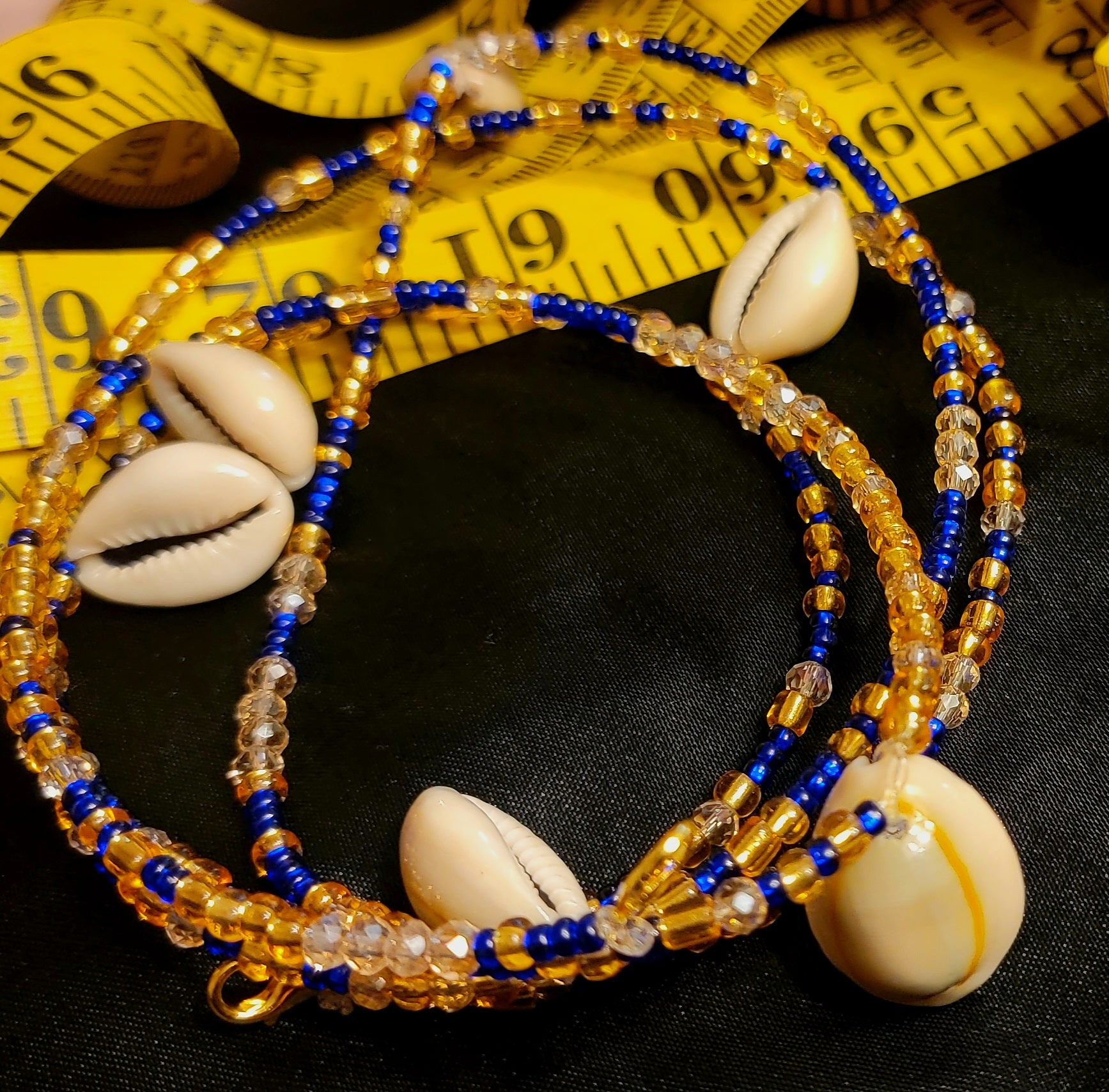 Waist Beads - Gold, Royal Blue, Crystals, & Cowrie Shells