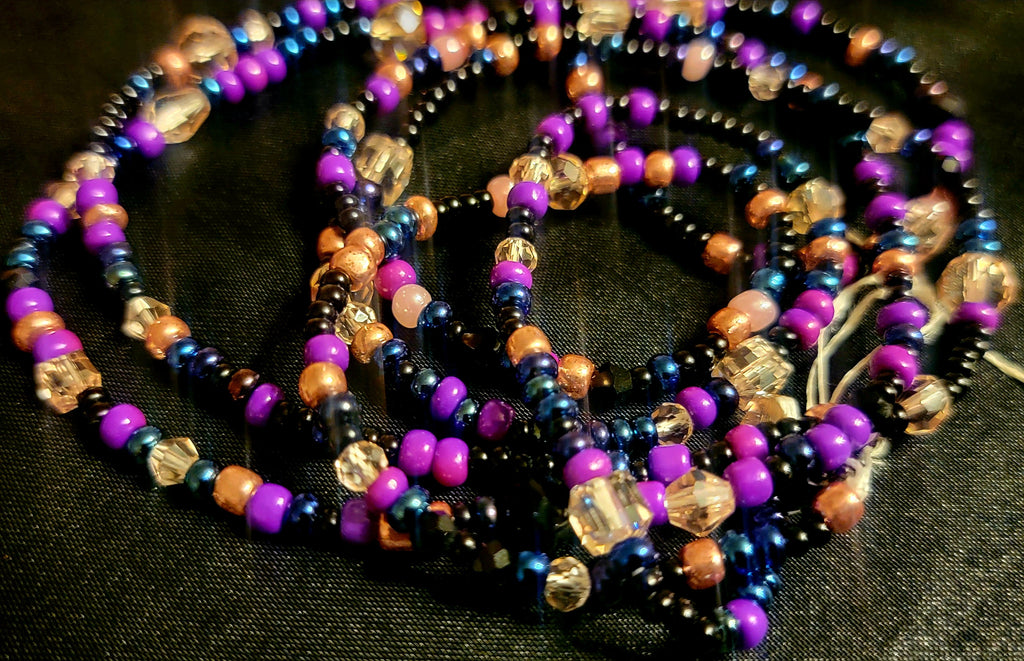 Waist Beads - Purple, Crystal, Rose Gold, & Black