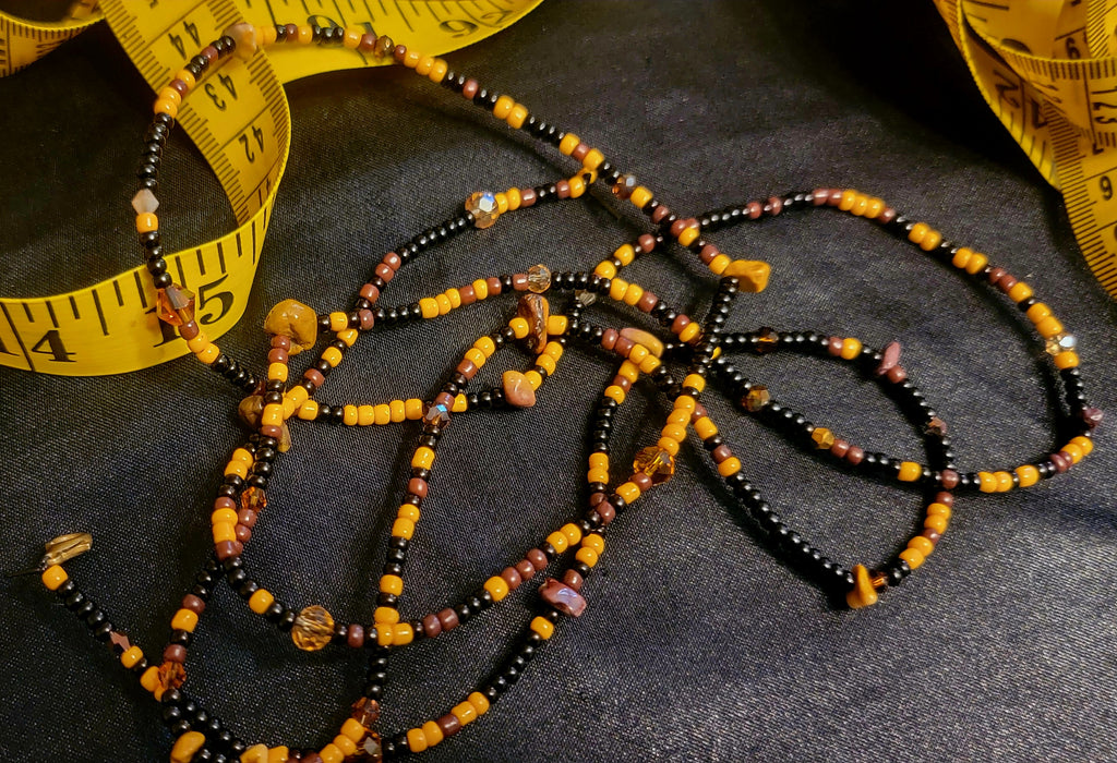Waist Beads - Hand-Beaded Tortie with Tiger Eye stone chips