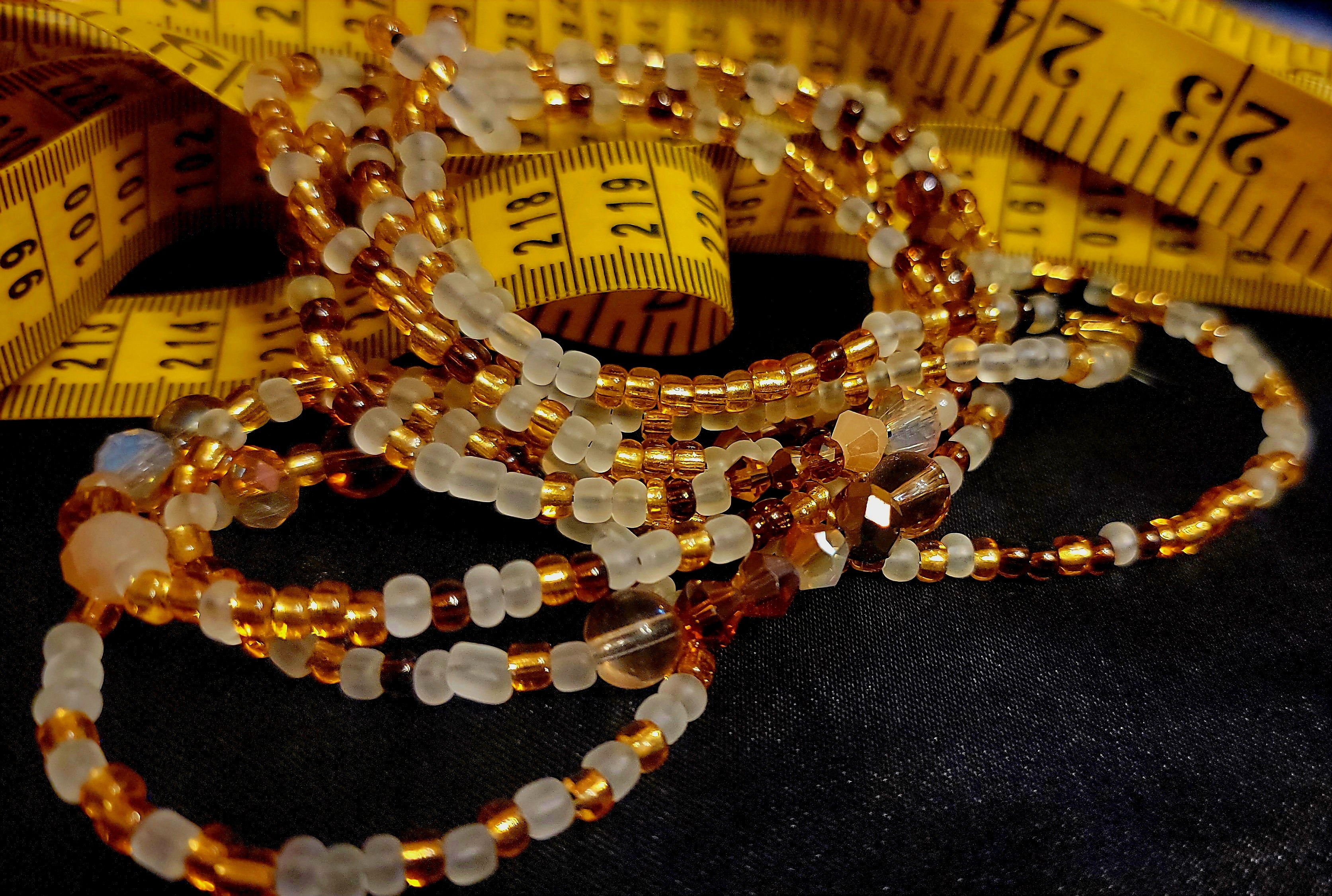 Waist Beads- Gold, Frost White, & Brown Crystal