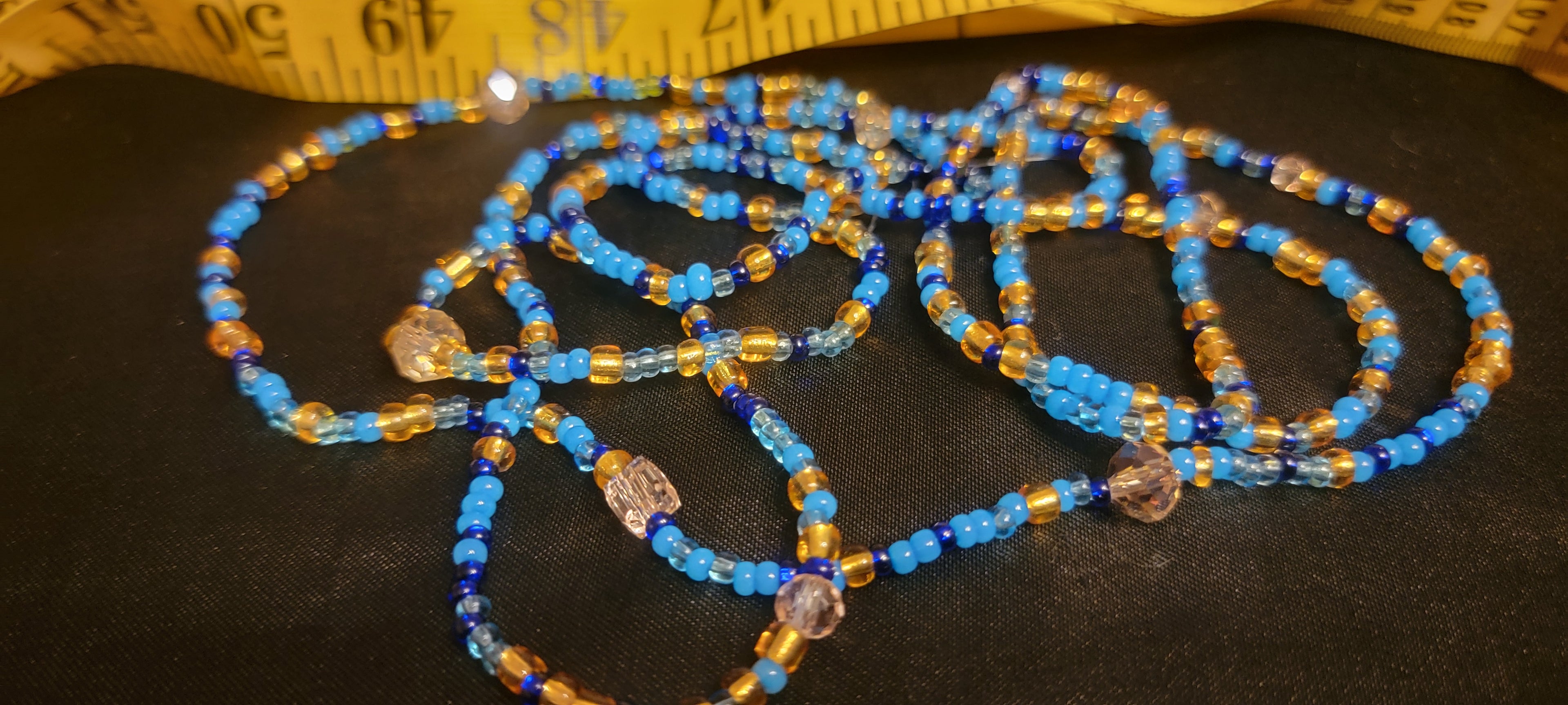 Waist Beads- Gold, Crystal, & Blue