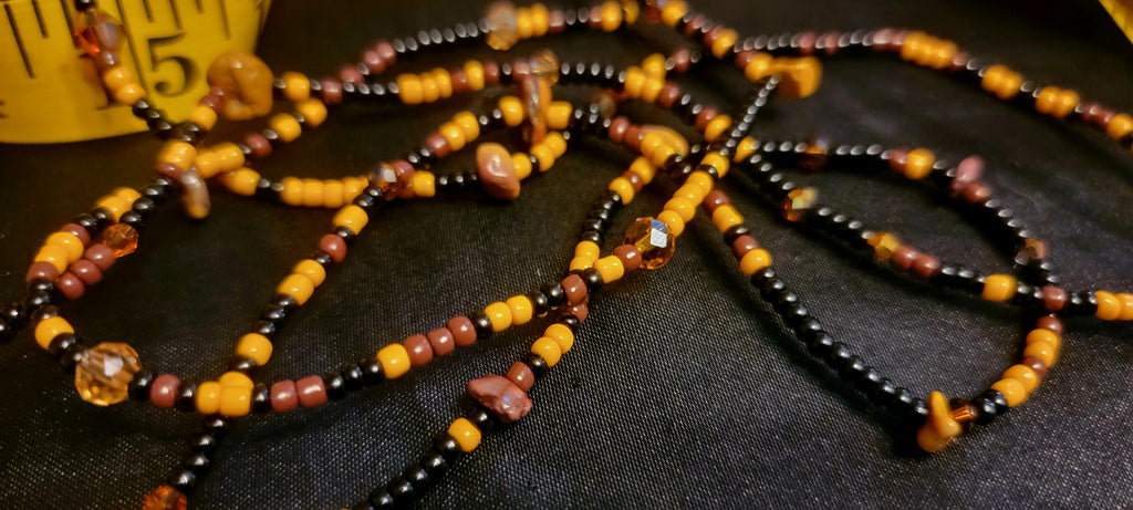 Waist Beads - Hand-Beaded Tortie with Tiger Eye stone chips