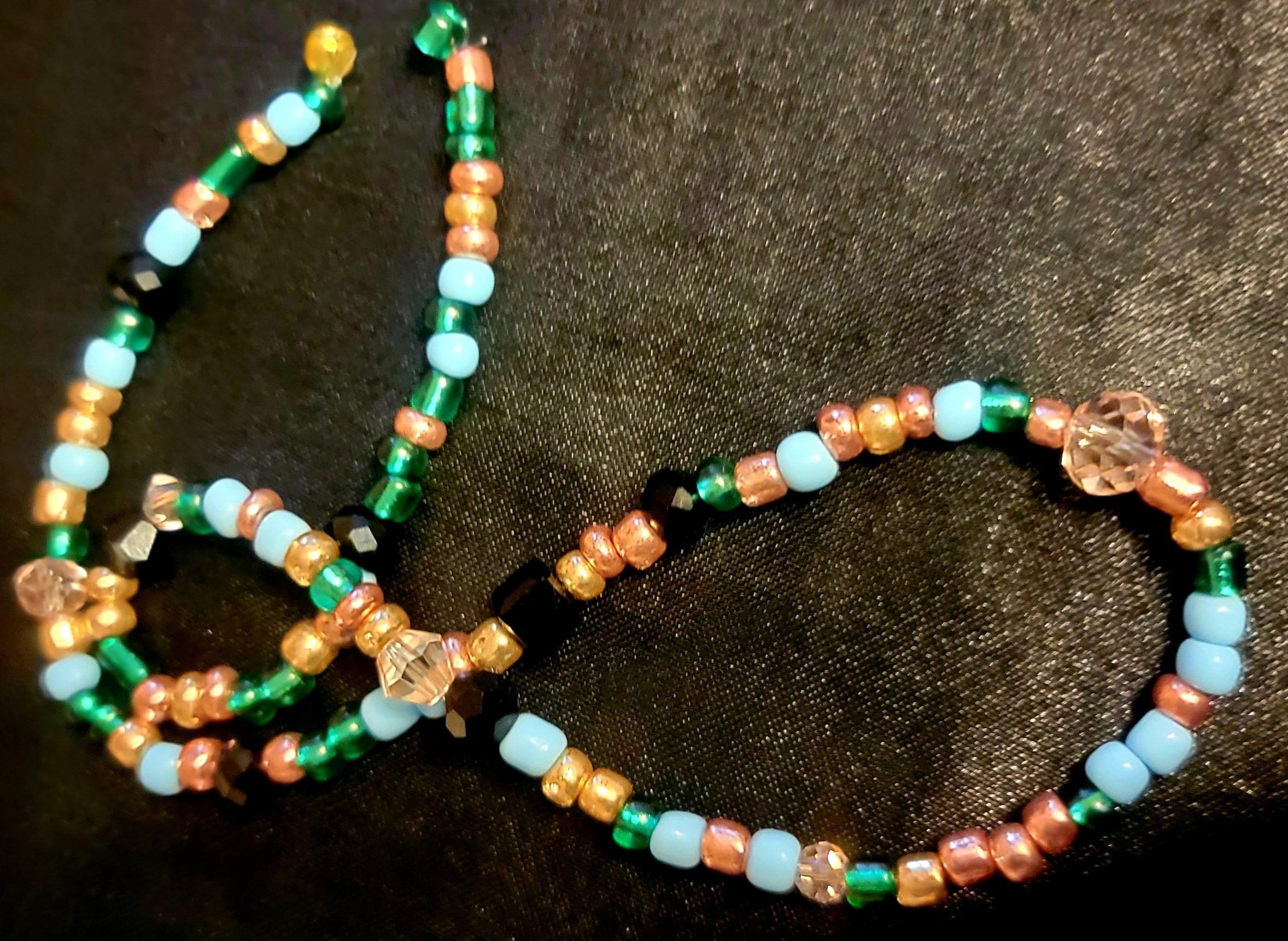 Waist beads - Green Black Crystal Blue Rose Gold