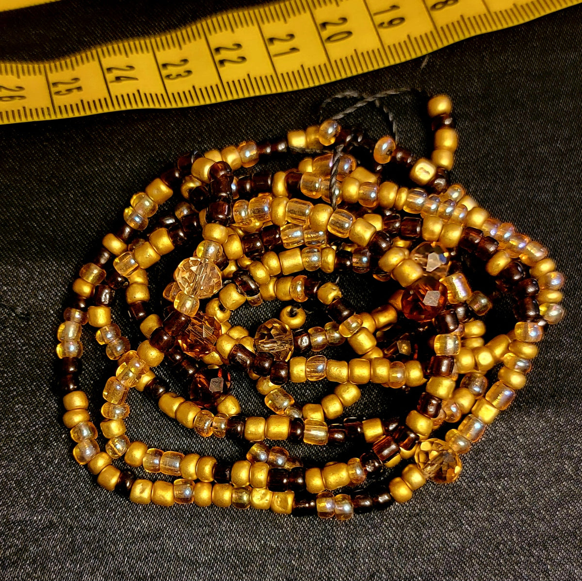 Brown, Gold, & Crystal Tie On Waist Beads