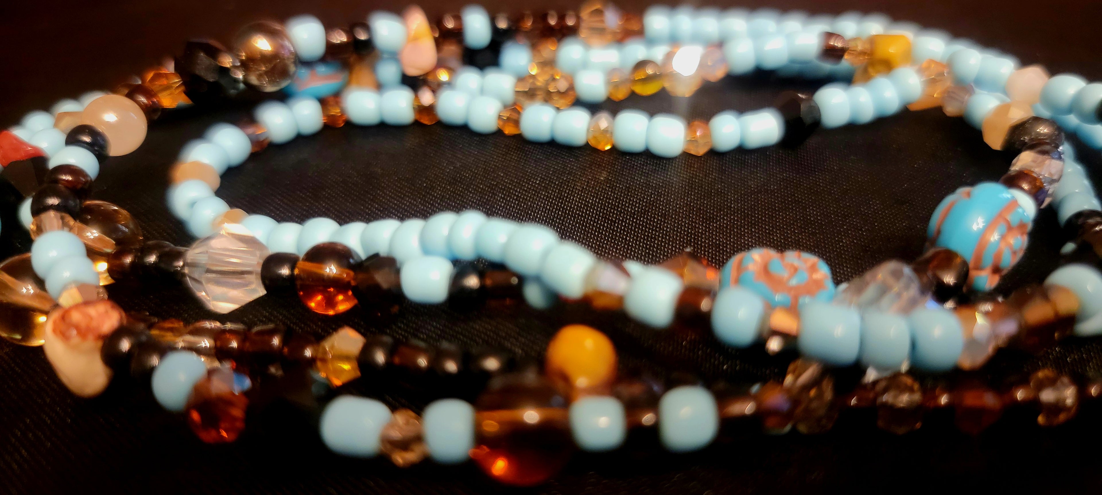 Waist Beads - Light Blue and Brown