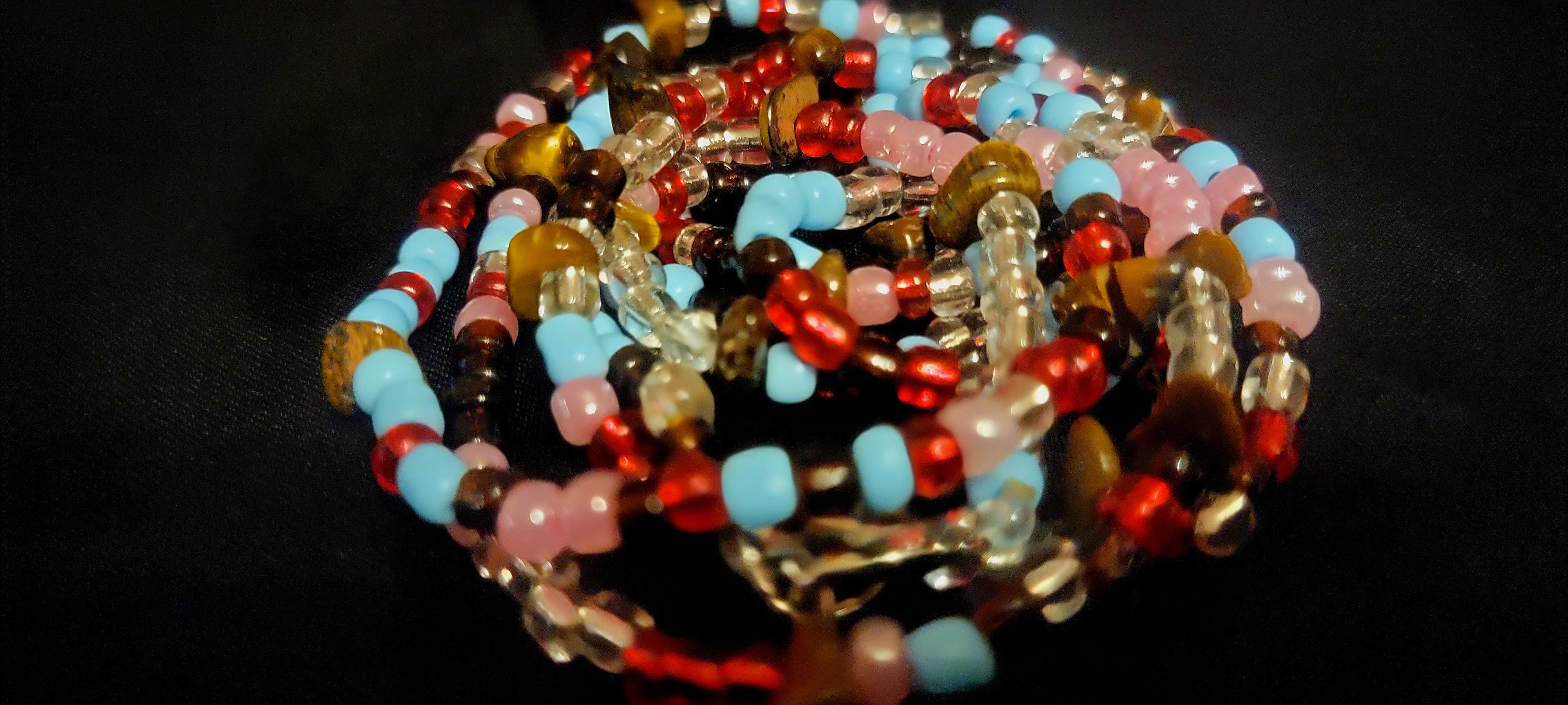 Waist Beads – Pink Blue Clear Red Brown Tiger Eye Hand Beaded