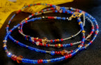 Waist Beads - Red Blue Silver with Crystals