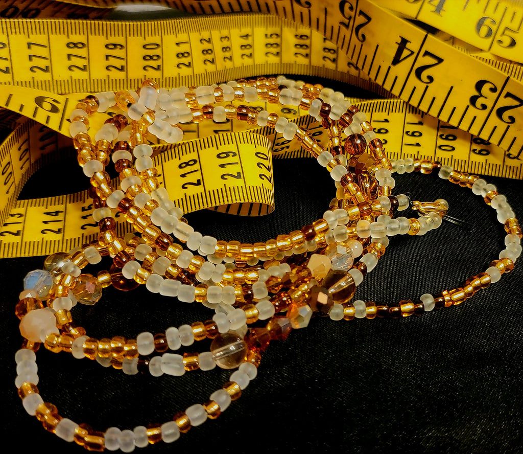 Waist Beads- Gold, Frost White, & Brown Crystal