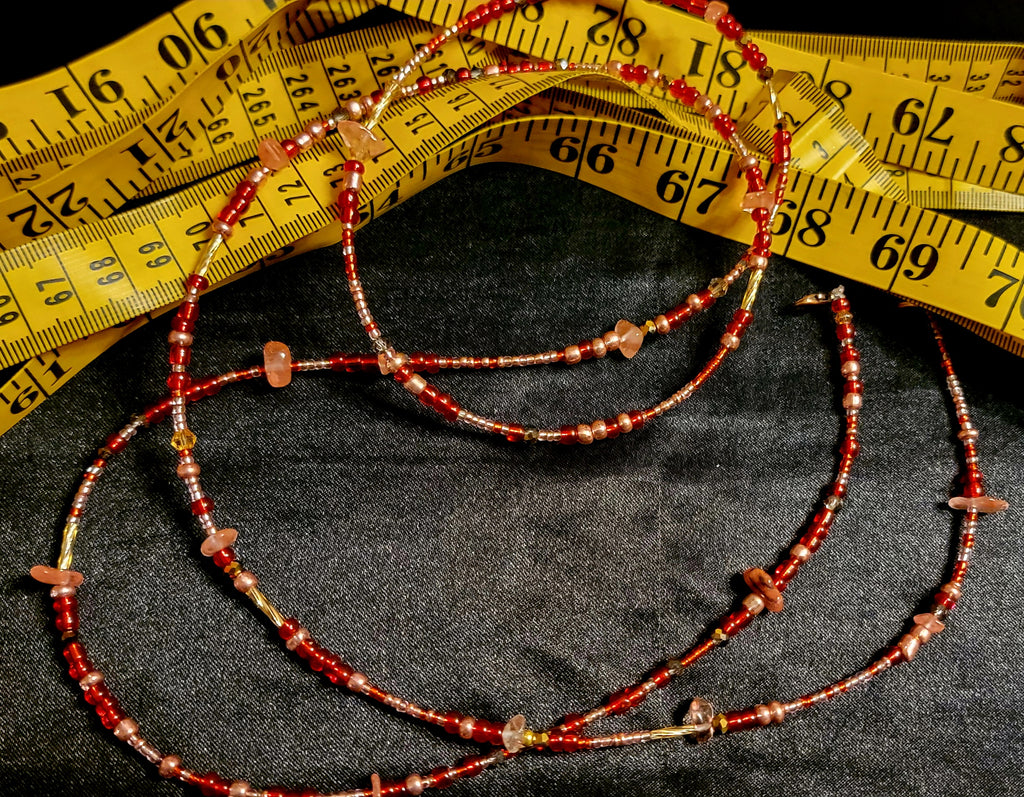 Waist Beads - The Chrissy Hand-made Red Pink Rose Quartz
