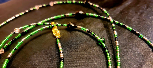 Waist Beads - Hand-Made Green Silver Black with Crystals