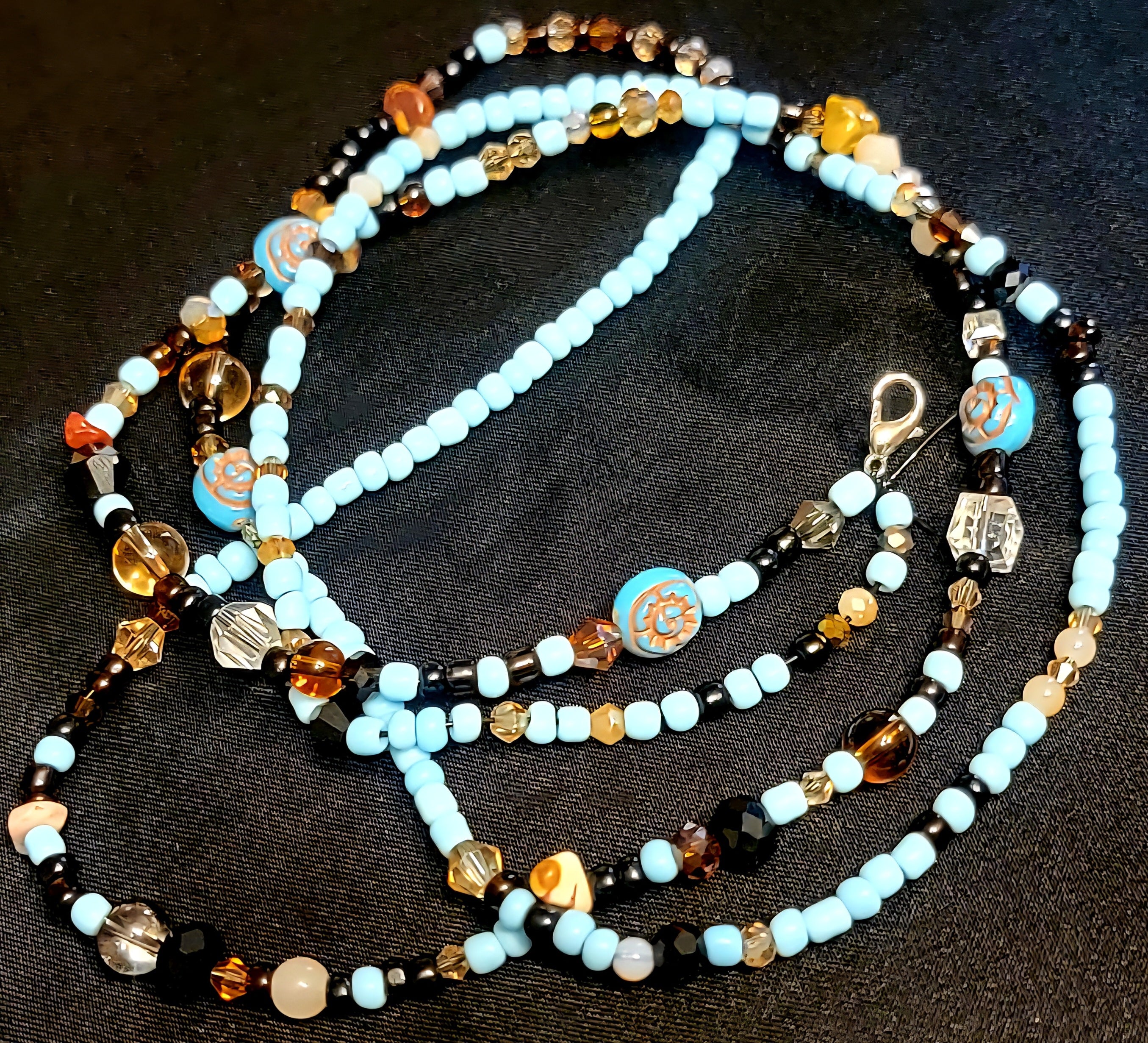 Waist Beads - Light Blue and Brown