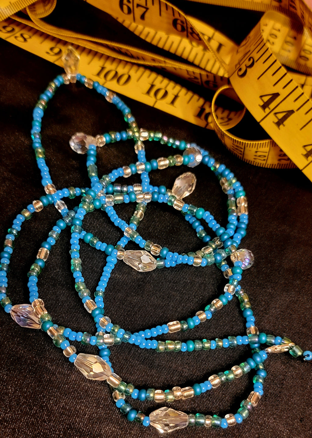 Waist Beads- Ocean Blue & Crystal