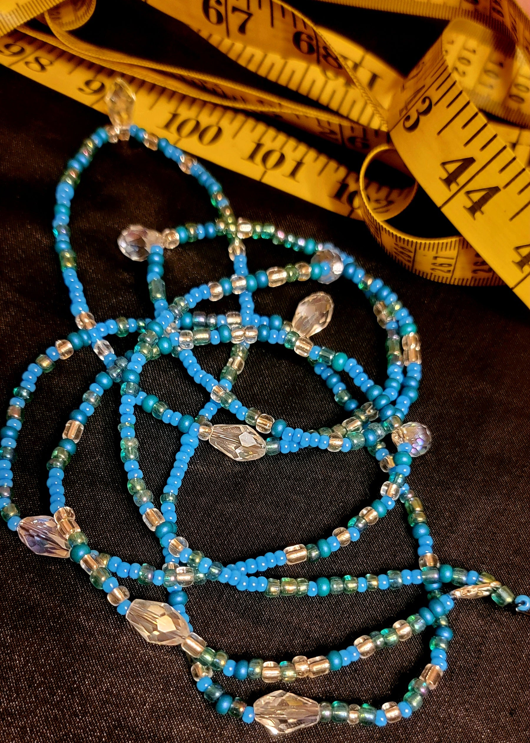 Waist Beads- Ocean Blue & Crystal