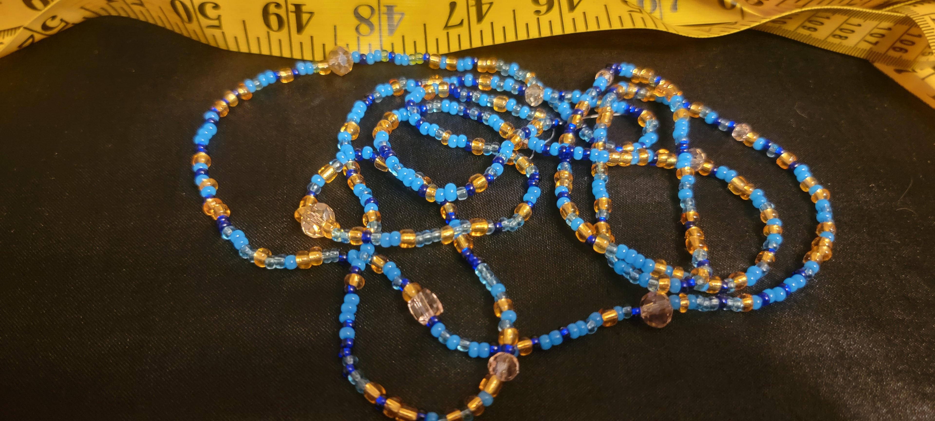 Waist Beads- Gold, Crystal, & Blue
