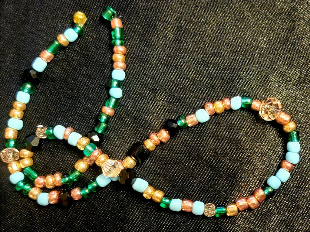Waist beads - Green Black Crystal Blue Rose Gold