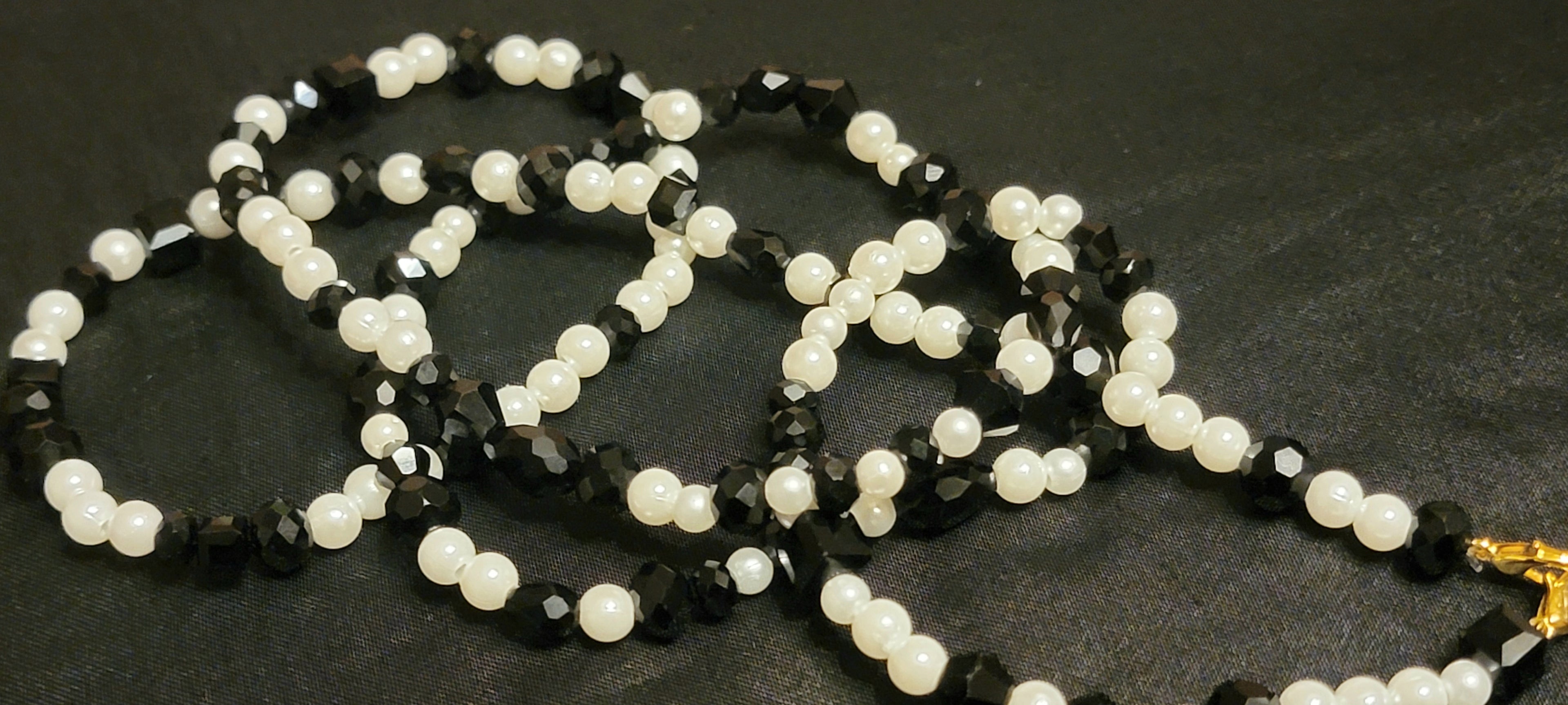 Waist Beads - Black Crystal & Pearl