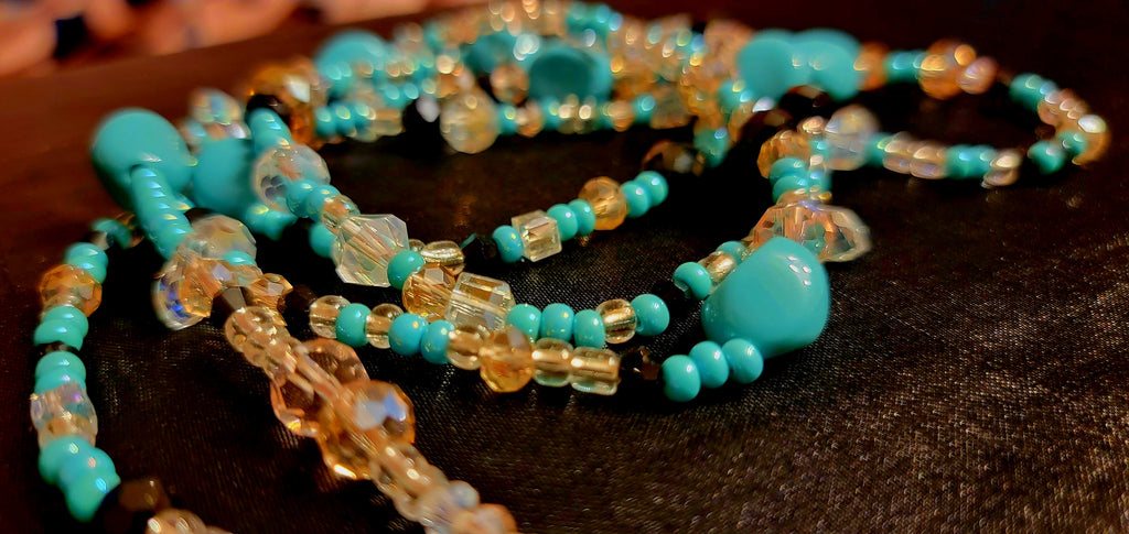 Waist Beads- Turquoise & Multi-Colored Crystals