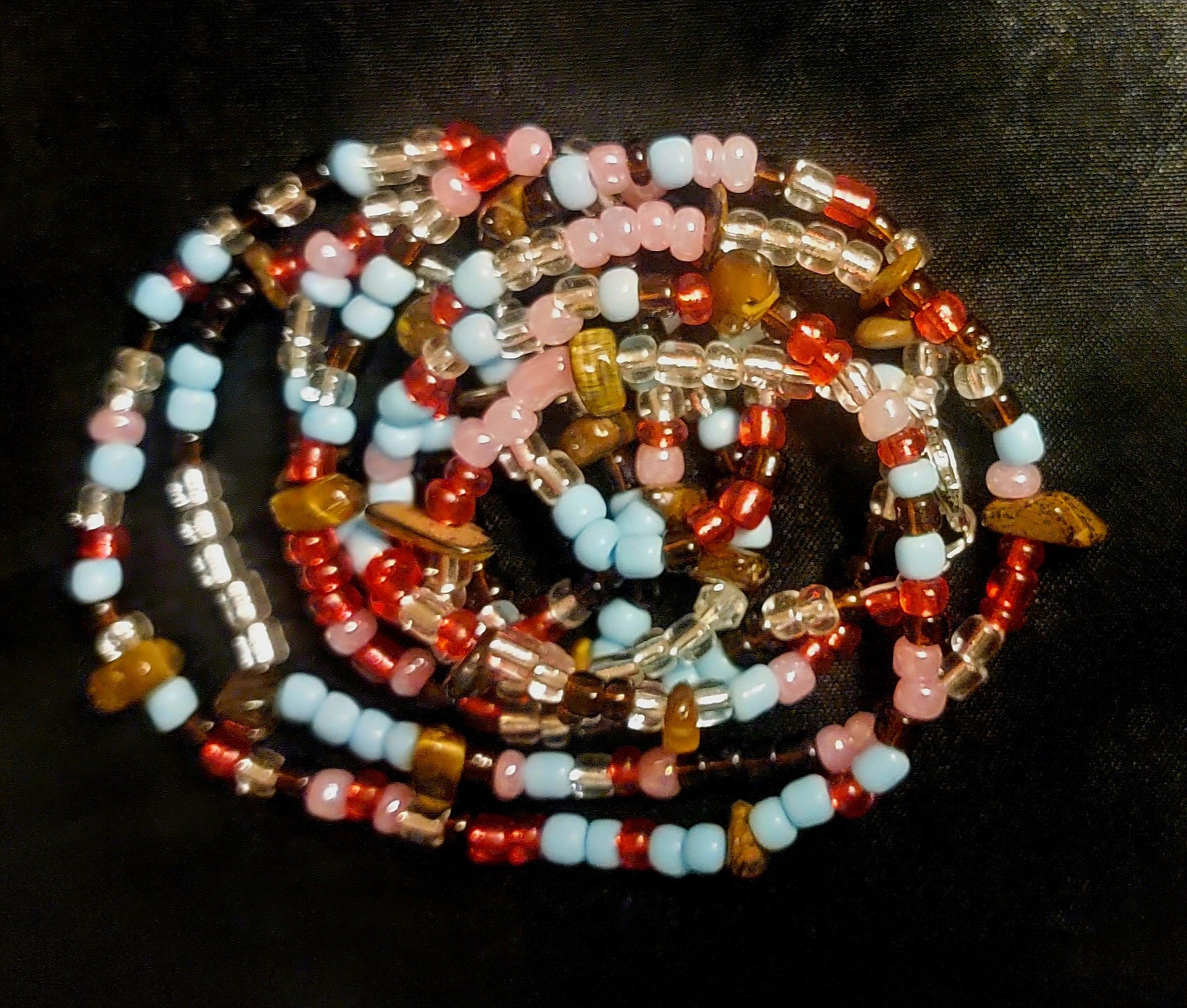 Waist Beads – Pink Blue Clear Red Brown Tiger Eye Hand Beaded