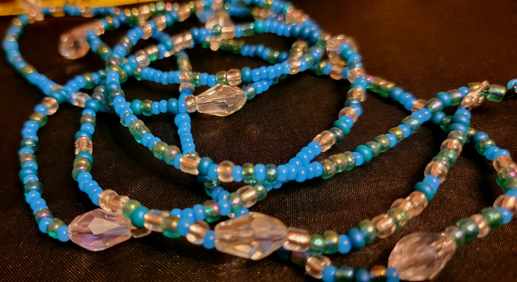 Waist Beads- Ocean Blue & Crystal