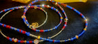 Waist Beads - Red Blue Silver with Crystals