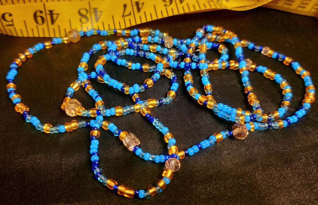 Waist Beads- Gold, Crystal, & Blue
