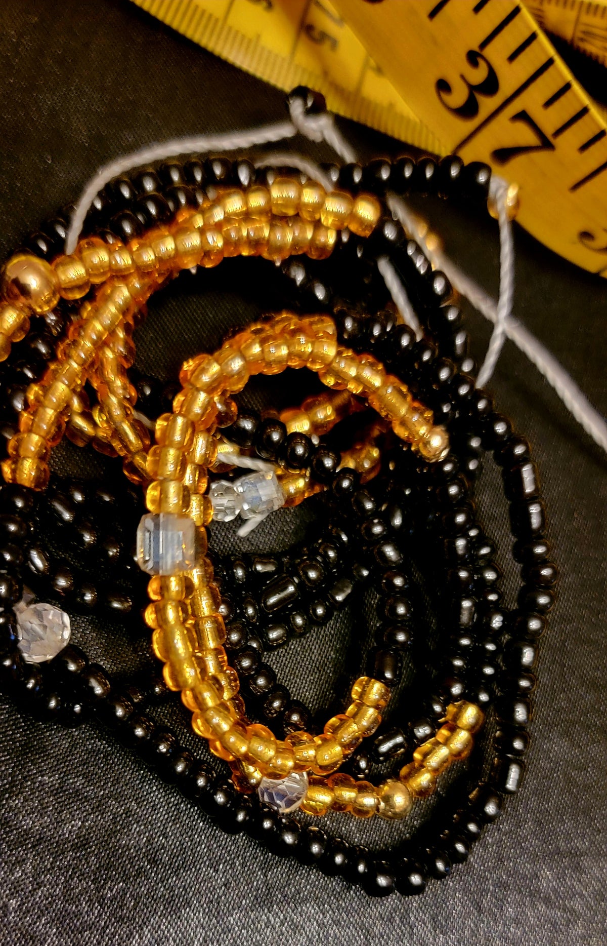 Black Gold & Crystal Accents Tie On Waist Beads