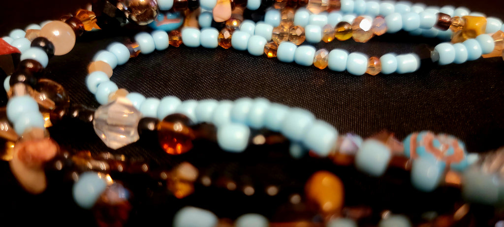Waist Beads - Light Blue and Brown