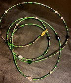 Waist Beads - Hand-Made Green Silver Black with Crystals