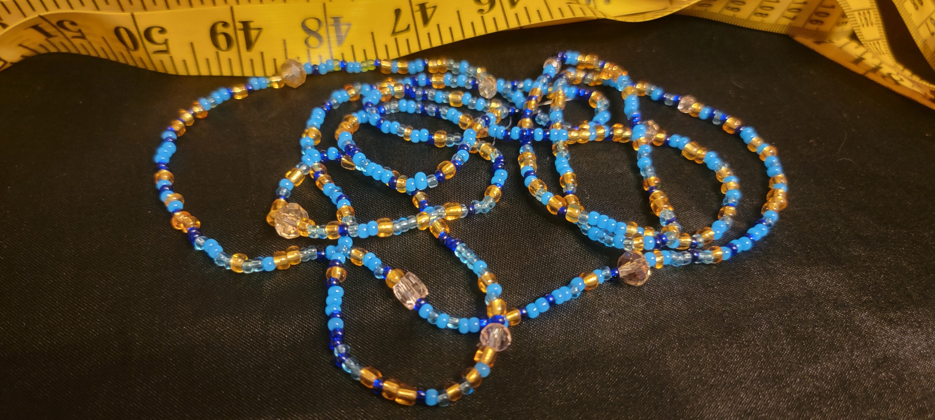 Waist Beads- Gold, Crystal, & Blue